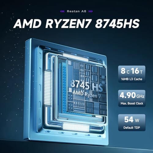 Reatan A8 Mini Gaming PC AMD Oculink Ryzen 7 8745HS 8C/16T up to 4 9GHz   32GB DDR5 5600MHz 1TB PCle4 0 SSD Radeon 780M Mini Desktop Computer  Quad Display Dual 2 5G LAN & Wi Fi 6E & BT5 2 Mini PC
