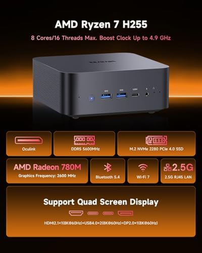 Reatan Alloy 9 Mini Gaming PC AI AMD Ryzen 9 7940HS up to 5 2GHz  32GB DDR5 1TB SSD 5600 MHz RAM  Desktop Mini Computers Radeon 780M Graphics Quad Display 2 5G LAN 2xHDMI 2 1 8K USB 4 0 Wi Fi 6E/BT5 3