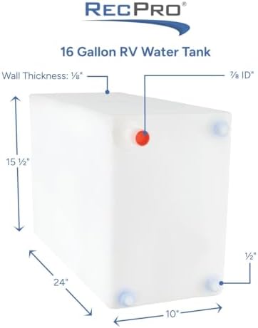 RecPro RV Fresh Water Tank 16 Gallon for Drinking and Potable Water   24 x 10 x 15 5   Fresh or Gray Water Plastic Storage   Made in America