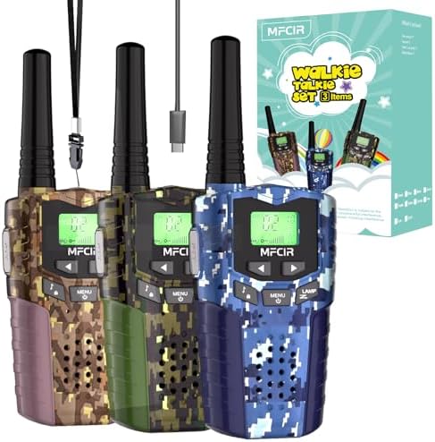 Rechargeable Kids Camouflage Walkie Talkies 3 Pack Long Range  48H Work 7D Standby  LED Flashlight Outdoor Camping Games Toys Gifts for 3 12 Year Old Ideal Birthday for Boys & Girls