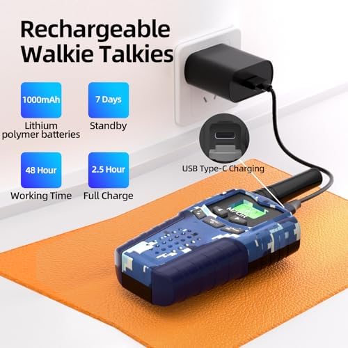 Rechargeable Kids Camouflage Walkie Talkies 3 Pack Long Range  48H Work 7D Standby  LED Flashlight Outdoor Camping Games Toys Gifts for 3 12 Year Old Ideal Birthday for Boys & Girls