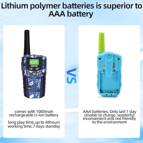 Rechargeable Kids Camouflage Walkie Talkies 3 Pack Long Range  48H Work 7D Standby  LED Flashlight Outdoor Camping Games Toys Gifts for 3 12 Year Old Ideal Birthday for Boys & Girls