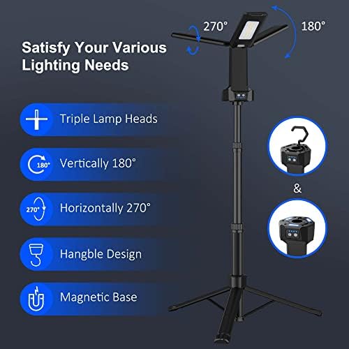 Rechargeable LED Work Light with Stand  Aluminum 67 Portable Cordless Work Light  8AH Battery  500/1500/2500 Lumen  4000/6500K Dimmable Camping Light with Detachable Tripod  Carrying Bag Included 
