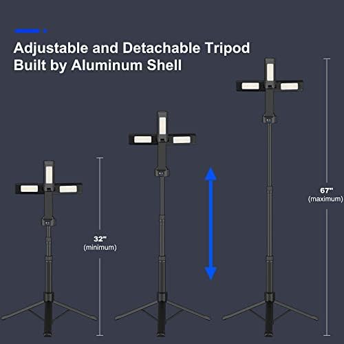 Rechargeable LED Work Light with Stand  Aluminum 67 Portable Cordless Work Light  8AH Battery  500/1500/2500 Lumen  4000/6500K Dimmable Camping Light with Detachable Tripod  Carrying Bag Included 