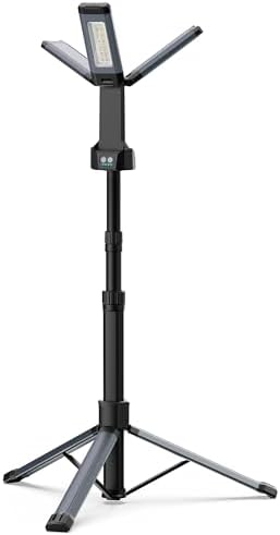 Rechargeable LED Work Light with Stand  Aluminum 67 Portable Cordless Work Light  8AH Battery  500/1500/2500 Lumen  4000/6500K Dimmable Camping Light with Detachable Tripod  Carrying Bag Included 