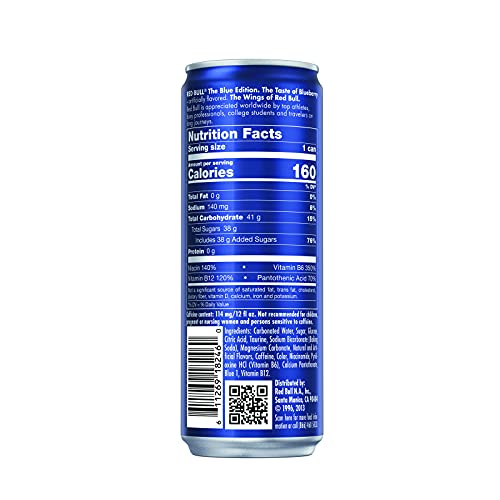 Red Bull Blue Edition Energy Drink  Blueberry  with 114mg Caffeine plus Taurine & B Vitamins  12 Fl Oz  Pack of 8 Cans