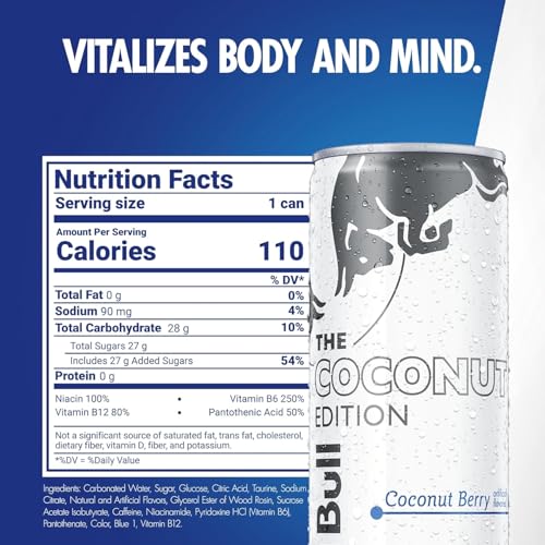 Red Bull Blue Edition Energy Drink  Blueberry  with 114mg Caffeine plus Taurine & B Vitamins  12 Fl Oz  Pack of 8 Cans