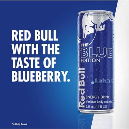 Red Bull Blue Edition Energy Drink  Blueberry  with 114mg Caffeine plus Taurine & B Vitamins  12 Fl Oz  Pack of 8 Cans