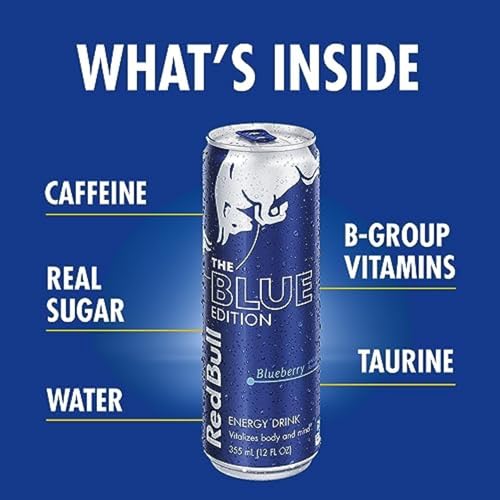 Red Bull Blue Edition Energy Drink  Blueberry  with 114mg Caffeine plus Taurine & B Vitamins  12 Fl Oz  Pack of 8 Cans