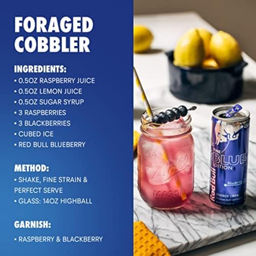 Red Bull Blue Edition Energy Drink  Blueberry  with 114mg Caffeine plus Taurine & B Vitamins  12 Fl Oz  Pack of 8 Cans