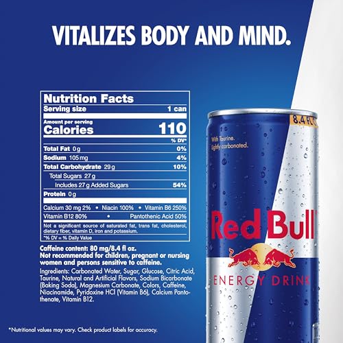 Red Bull Blue Edition Energy Drink  Blueberry  with 114mg Caffeine plus Taurine & B Vitamins  12 Fl Oz  Pack of 8 Cans