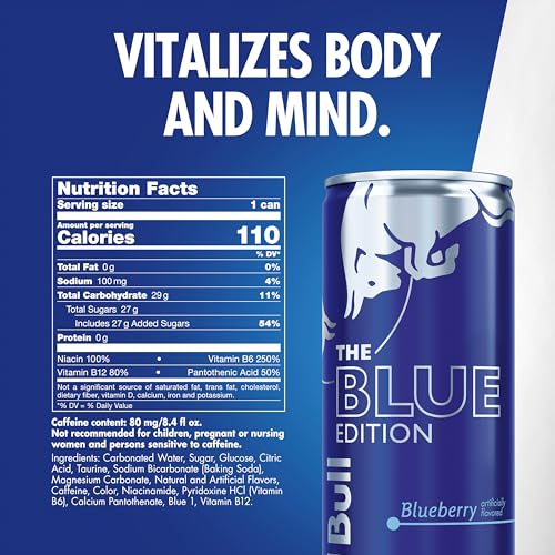 Red Bull Blue Edition  Energy Drink  Blueberry  8 4 Fl Oz Can  Pack of 24 