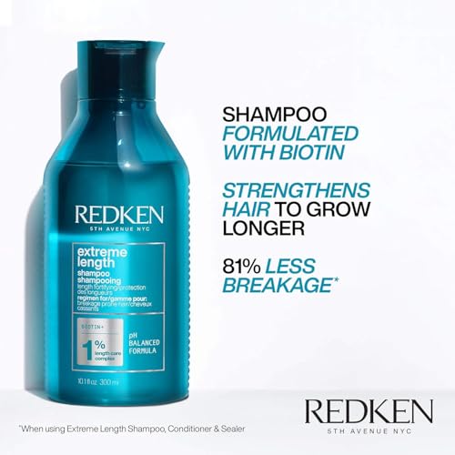 Redken Extreme Length Biotin Shampoo For Longer Hair   Promotes Healthy Hair Growth  Strengthens Damaged Hair  Prevents Hair Breakage  Infused With Biotin  
