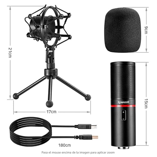 Redragon Blazar GM300 USB Gamer and Streamer Condenser Microphone Black