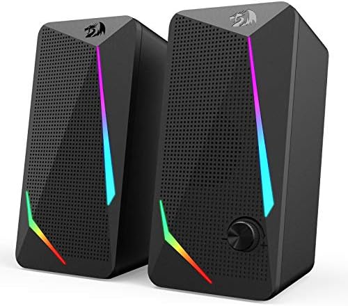 Redragon GS510 RGB Desktop Speakers  2 0 Channel PC Computer Speaker with 4 Colorful LED Backlight Modes  Enhanced Bass and Easy Access Volume Control  USB Powered w/ 3 5mm Cable
