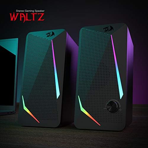 Redragon GS510 RGB Desktop Speakers  2 0 Channel PC Computer Speaker with 4 Colorful LED Backlight Modes  Enhanced Bass and Easy Access Volume Control  USB Powered w/ 3 5mm Cable