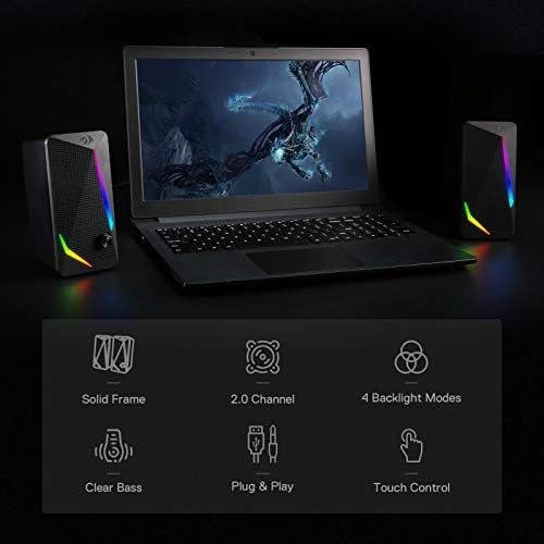 Redragon GS510 RGB Desktop Speakers  2 0 Channel PC Computer Speaker with 4 Colorful LED Backlight Modes  Enhanced Bass and Easy Access Volume Control  USB Powered w/ 3 5mm Cable