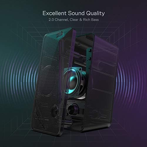 Redragon GS510 RGB Desktop Speakers  2 0 Channel PC Computer Speaker with 4 Colorful LED Backlight Modes  Enhanced Bass and Easy Access Volume Control  USB Powered w/ 3 5mm Cable