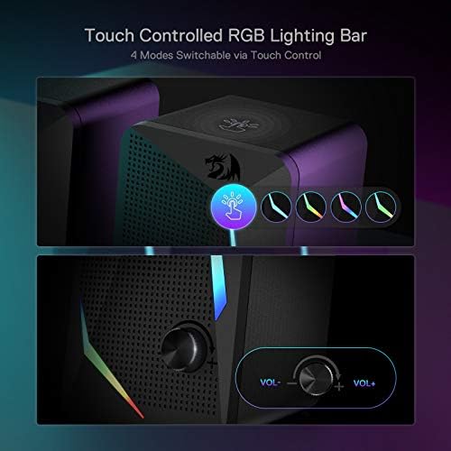Redragon GS510 RGB Desktop Speakers  2 0 Channel PC Computer Speaker with 4 Colorful LED Backlight Modes  Enhanced Bass and Easy Access Volume Control  USB Powered w/ 3 5mm Cable