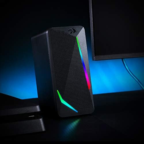 Redragon GS510 RGB Desktop Speakers  2 0 Channel PC Computer Speaker with 4 Colorful LED Backlight Modes  Enhanced Bass and Easy Access Volume Control  USB Powered w/ 3 5mm Cable