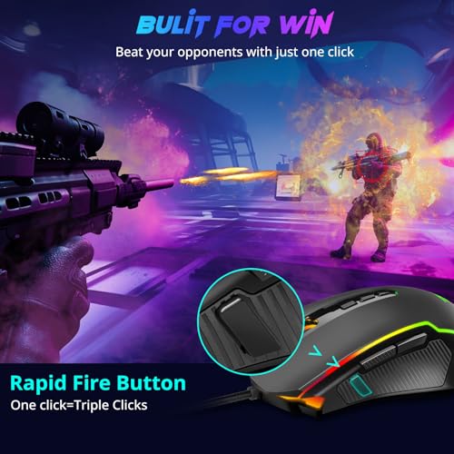 Redragon Gaming Mouse  Wired Gaming Mouse with RGB Backlit  8000 DPI Adjustable  Mouse with 9 Programmable Macro Buttons & Fire Button  Software Supports DIY Keybinds  M910 K