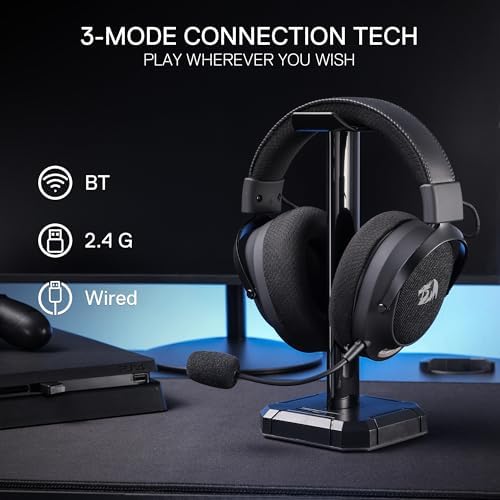 Redragon H858 3 Mode Wireless Gaming Headset  7 1 Surround Sound  53 mm Drivers  Memory Foam Ear Pads  Detachable Noise canceling Microphone  Over Ear Headphones Works for Mobile  PC/PS5/NS