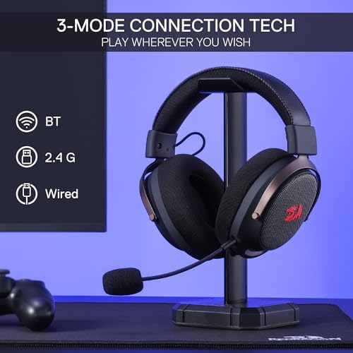 Redragon H858 3 Mode Wireless Gaming Headset  7 1 Surround Sound  53 mm Drivers  Memory Foam Ear Pads  Detachable Noise canceling Microphone  Over Ear Headphones Works for Mobile  PC/PS5/NS