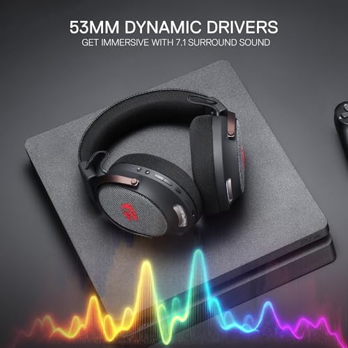 Redragon H858 3 Mode Wireless Gaming Headset  7 1 Surround Sound  53 mm Drivers  Memory Foam Ear Pads  Detachable Noise canceling Microphone  Over Ear Headphones Works for Mobile  PC/PS5/NS