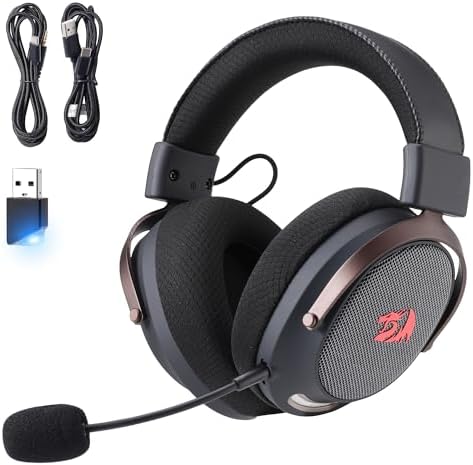 Redragon H858 3 Mode Wireless Gaming Headset  7 1 Surround Sound  53 mm Drivers  Memory Foam Ear Pads  Detachable Noise canceling Microphone  Over Ear Headphones Works for Mobile  PC/PS5/NS