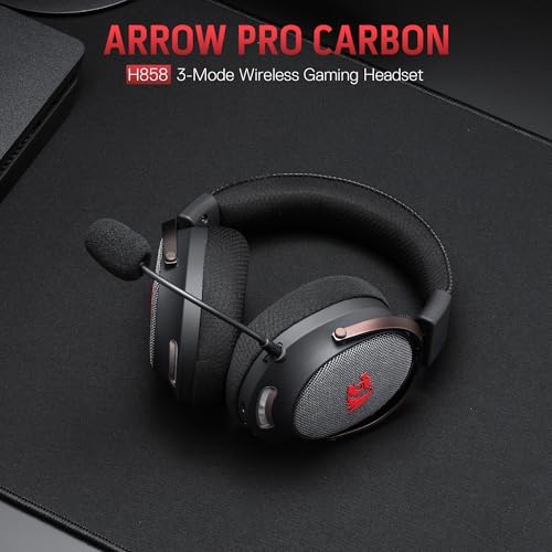 Redragon H858 3 Mode Wireless Gaming Headset  7 1 Surround Sound  53 mm Drivers  Memory Foam Ear Pads  Detachable Noise canceling Microphone  Over Ear Headphones Works for Mobile  PC/PS5/NS