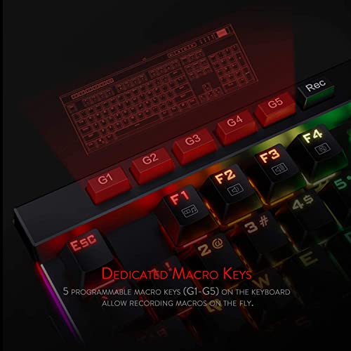 Redragon Teclado mecánico para juegos K580 VATA RGB LED retroiluminado con teclas macro y controles de medios dedicados, enchufe intercambiable en caliente, grabación macro integrada (interruptores