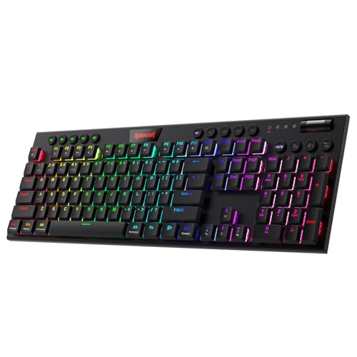 Redragon K618 PRO 3 Mode Wireless RGB Mechanical Keyboard  BT/2 4Ghz/Wired Low Profile Win/Mac Gaming Keyboard w/Ultra Thin Design  Dedicated Media Control & Linear Red Switch