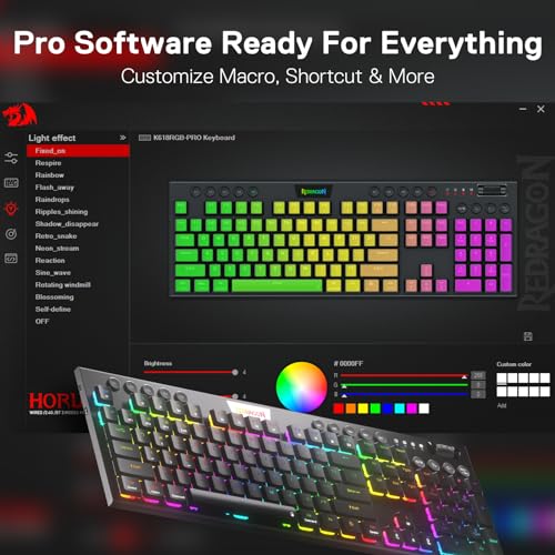 Redragon K618 PRO 3 Mode Wireless RGB Mechanical Keyboard  BT/2 4Ghz/Wired Low Profile Win/Mac Gaming Keyboard w/Ultra Thin Design  Dedicated Media Control & Tactile Brown Switch