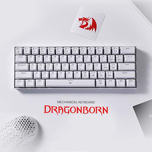 Redragon K630 Dragonborn 60  Wired RGB Gaming Keyboard  61 Keys Compact Mechanical Keyboard with Linear Red Switch  Pro Driver Support  White