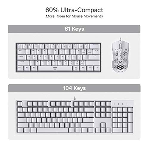 Redragon K630 Dragonborn 60  Wired RGB Gaming Keyboard  61 Keys Compact Mechanical Keyboard with Linear Red Switch  Pro Driver Support  White