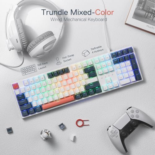 Redragon K668 RGB Gaming Keyboard  108 Keys Wired Mechanical Keyboard w/Extra 4 Hotkeys  Sound Absorbing Foams  Upgraded Hot swappable Socket  Mixed Color Keycaps x 2 Sets  Red Switch