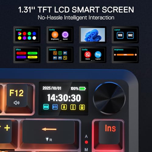 Redragon K724 PRO Wireless Gasket Gaming Keyboard w/Hype Screen & Knob  81 Key Mechanical Keyboard  Easy Control 1 14   TFT Info Display  5 Layer Noise Dampening  Custom Linear Switch