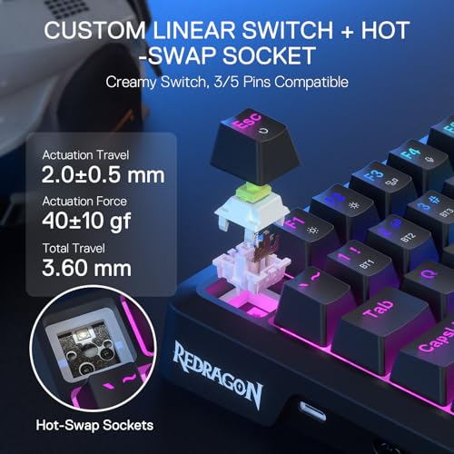 Redragon K724 PRO Wireless Gasket Gaming Keyboard w/Hype Screen & Knob  81 Key Mechanical Keyboard  Easy Control 1 14   TFT Info Display  5 Layer Noise Dampening  Custom Linear Switch