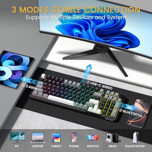 Redragon K742 Wireless Mechanical Gaming Keyboard with Knob  Bluetooth 5 0/2 4GHz/USB C Wired Creamy Keyboard with Number Pad for PC Computer  Hot Swappable RGB Backlits  Custom Linear Switch  Black