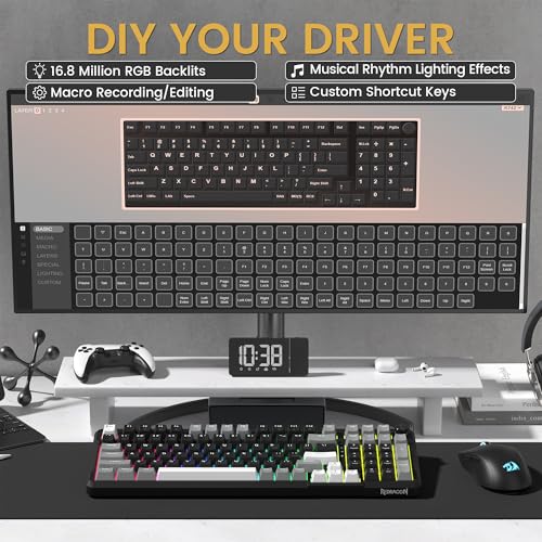 Redragon K742 Wireless Mechanical Gaming Keyboard with Knob  Bluetooth 5 0/2 4GHz/USB C Wired Creamy Keyboard with Number Pad for PC Computer  Hot Swappable RGB Backlits  Custom Linear Switch  Black