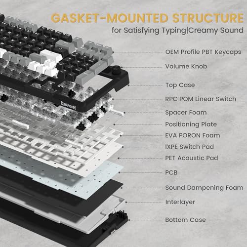 Redragon K742 Wireless Mechanical Gaming Keyboard with Knob  Bluetooth 5 0/2 4GHz/USB C Wired Creamy Keyboard with Number Pad for PC Computer  Hot Swappable RGB Backlits  Custom Linear Switch  Black