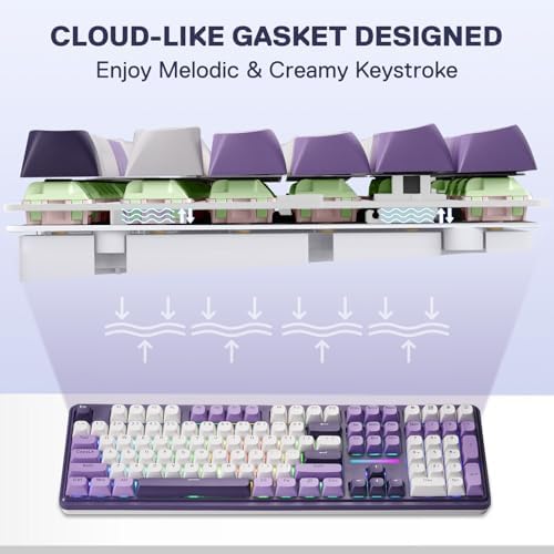 Redragon K745 PRO Wireless Gasket RGB Gaming Keyboard  108 Keys Mechanical Keyboard w/Extra 4 Hotkeys  Hot Swap South Facing LED Socket  5 Layer Noise Dampening  Round PBT Keycaps  Mint Mambo Switch