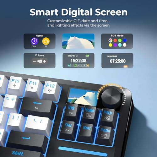 Redragon K746 Wireless Mechanical Keyboard with TFT Screen and Knob  Gasket Gaming Keyboard in TKL Layout  Hot swap Pre Lubed Switches  RGB Backlight  for PC/Mac