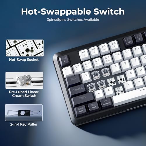 Redragon K746 Wireless Mechanical Keyboard with TFT Screen and Knob  Gasket Gaming Keyboard in TKL Layout  Hot swap Pre Lubed Switches  RGB Backlight  for PC/Mac