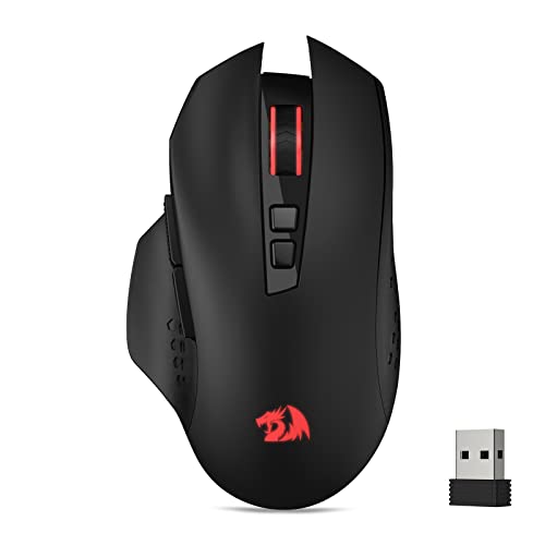 Redragon M656 Gainer Wireless Gaming Mouse  4000 DPI 2 4Ghz Wireless Mouse w/ 5 DPI Levels  7 Macro Buttons  Red LED Backlit & Pro Software/Drive Supported  for PC/Mac/Laptop