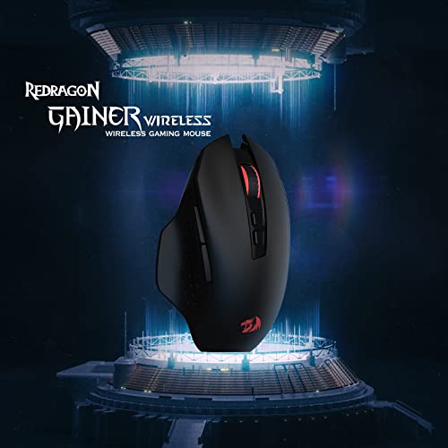 Redragon M656 Gainer Wireless Gaming Mouse  4000 DPI 2 4Ghz Wireless Mouse w/ 5 DPI Levels  7 Macro Buttons  Red LED Backlit & Pro Software/Drive Supported  for PC/Mac/Laptop
