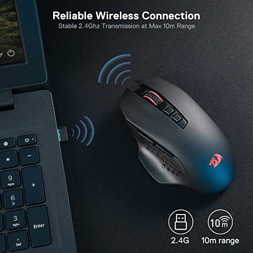 Redragon M656 Gainer Wireless Gaming Mouse  4000 DPI 2 4Ghz Wireless Mouse w/ 5 DPI Levels  7 Macro Buttons  Red LED Backlit & Pro Software/Drive Supported  for PC/Mac/Laptop