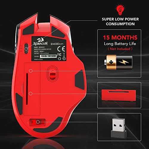Redragon M690 1 Wireless Gaming Mouse with DPI Shifting  2 Side Buttons  2400 DPI  Ergonomic Design  8 Buttons Black