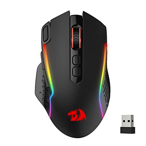 Redragon M810 Pro Wireless Gaming Mouse  10000 DPI Wired/Wireless Gamer Mouse w/Rapid Fire Key  8 Macro Buttons  45 Hour Reliable Power Capacity and RGB Backlit for PC/Mac/Laptop