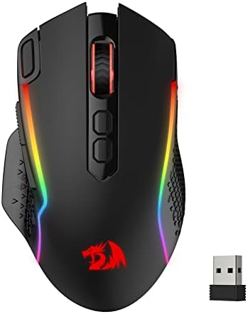 Redragon M810 Pro Wireless Gaming Mouse  10000 DPI Wired/Wireless Mouse w/Rapid Fire Key  8 Macro Buttons  45 Hour Power Capacity and RGB Backlit for PC/Mac/Laptop